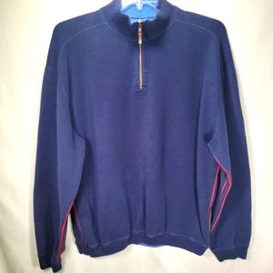 Tommy Bahama Men's 1/4 Zip Pull Over Long Sleeve Blue Red Stripe Sweater